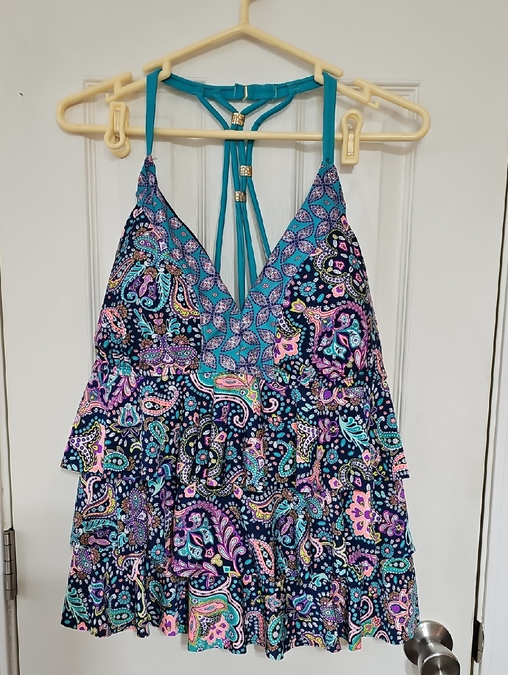 Catalina Navy Paisley Floral Swim Top with Teal Straps